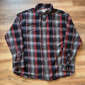 Duluth Casual Button Down Mens XL Red & Black Plaid Rugged Flannel Shirt